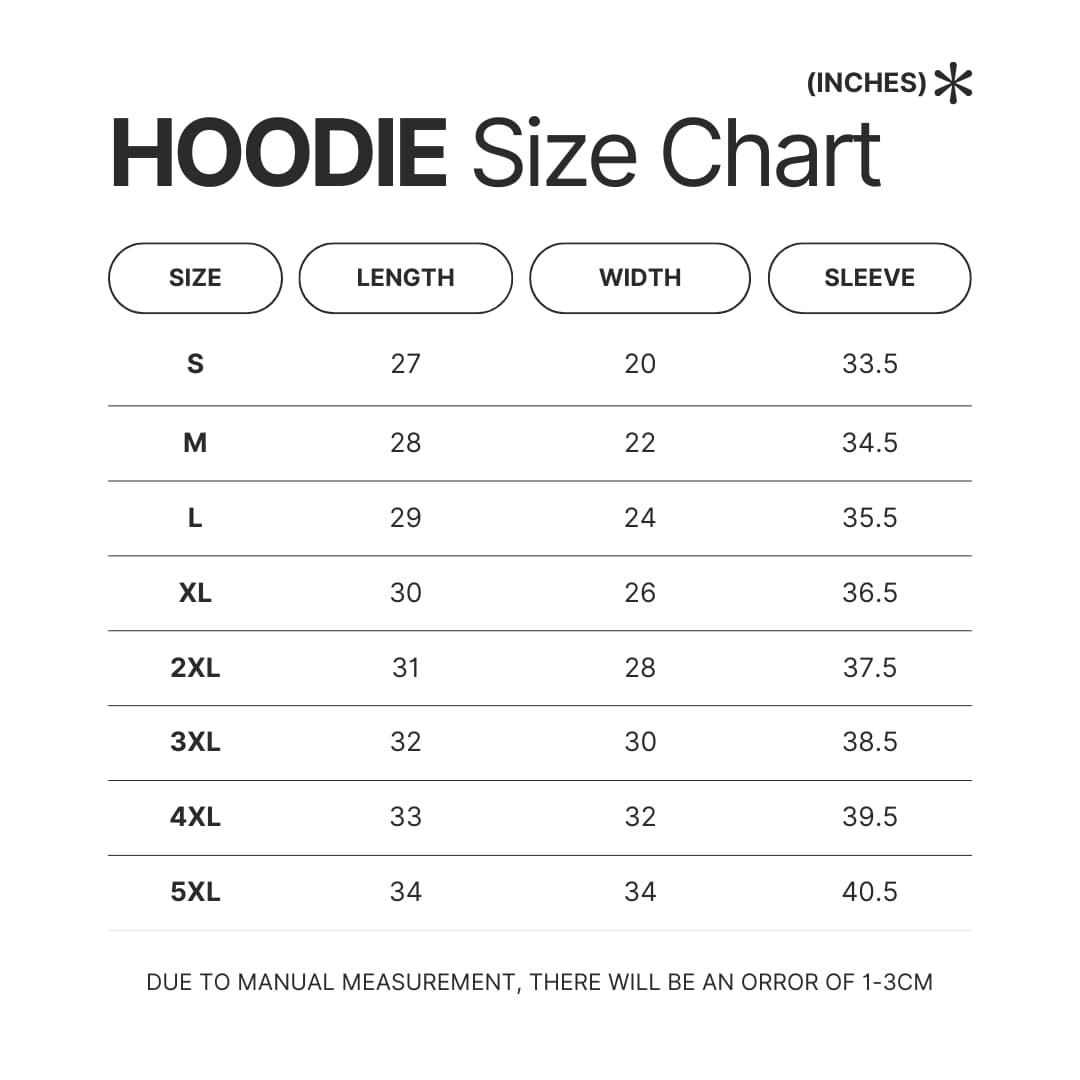 Hoodie Size Chart - Violet Evergarden Shop