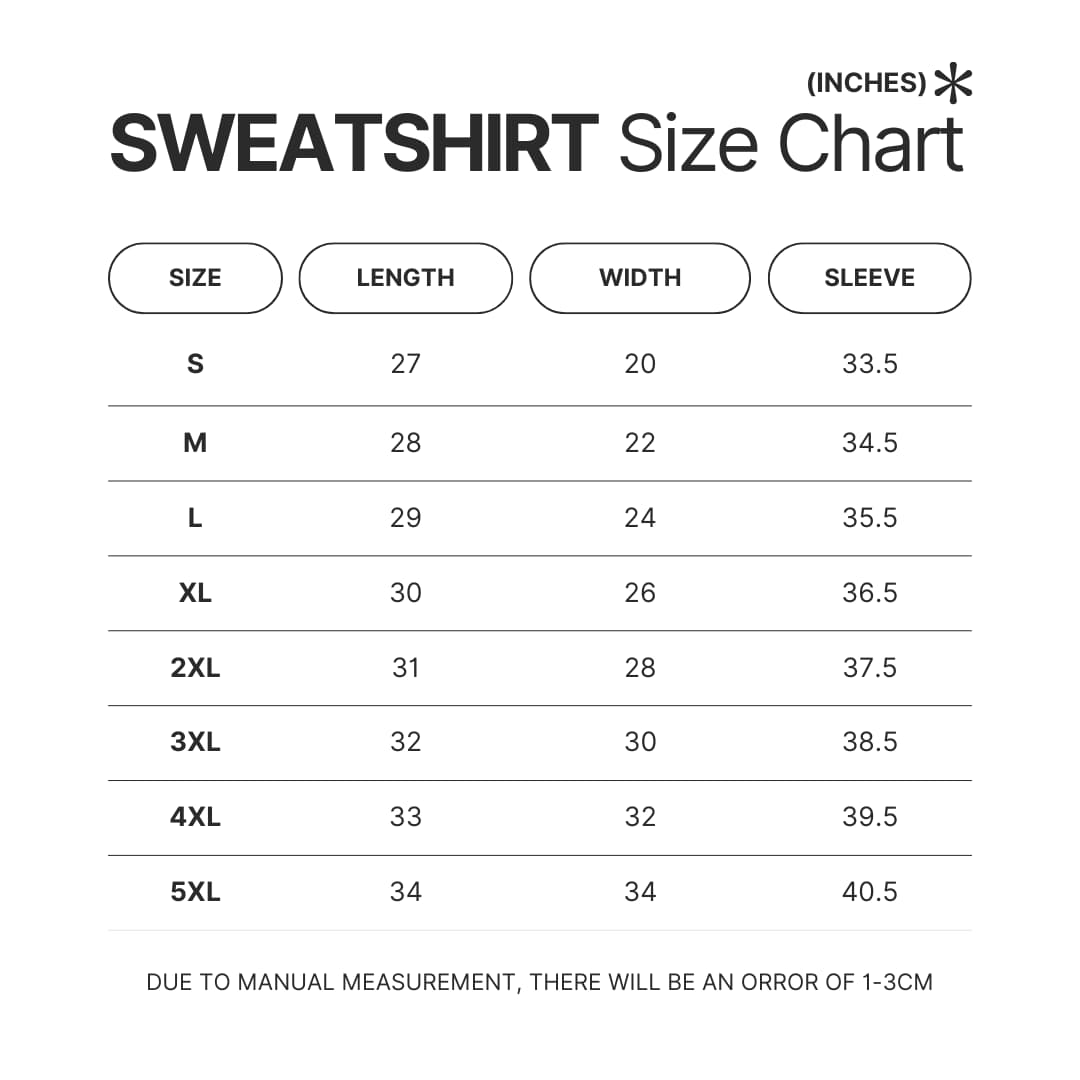 Sweatshirt Size Chart - Violet Evergarden Shop