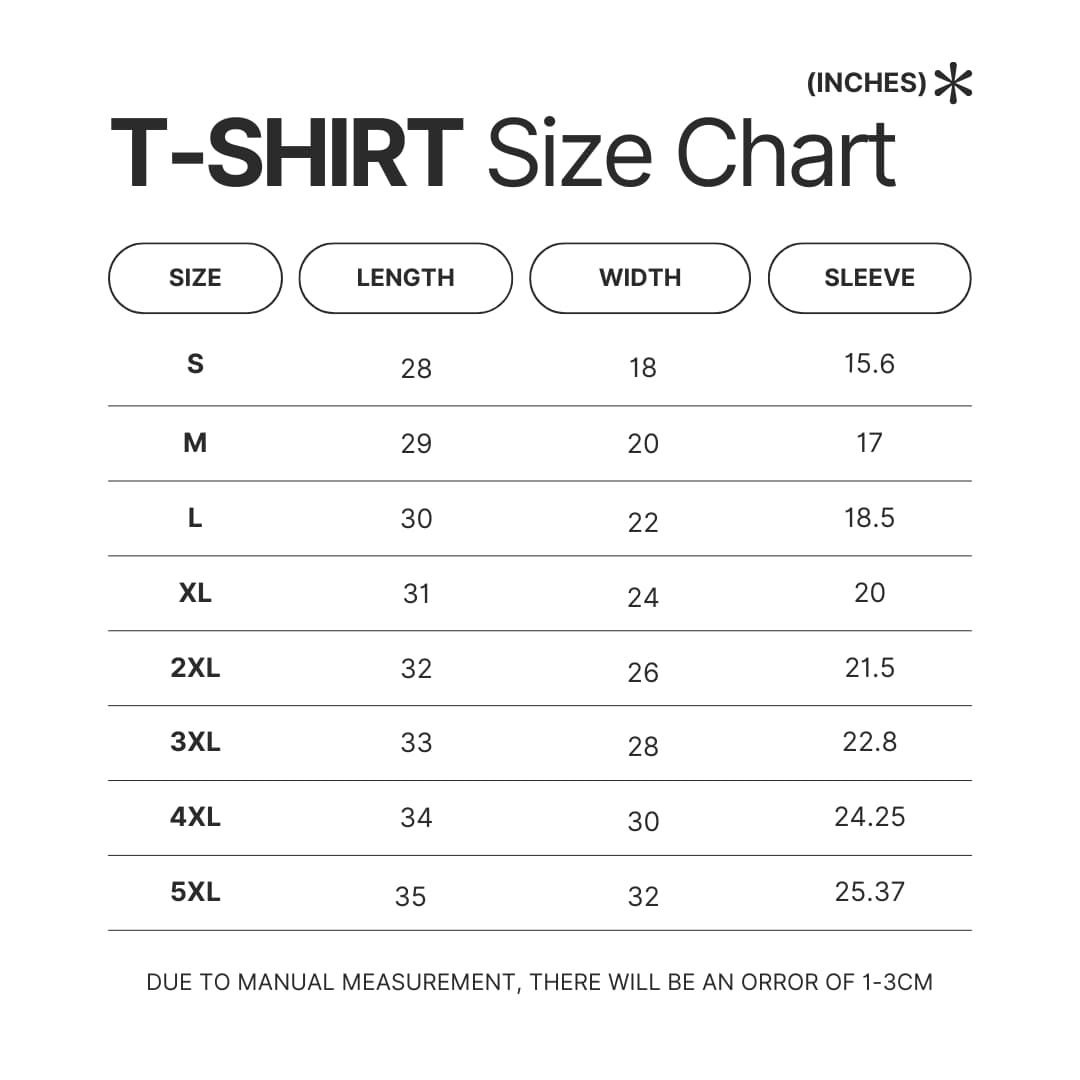 T shirt Size Chart - Violet Evergarden Shop
