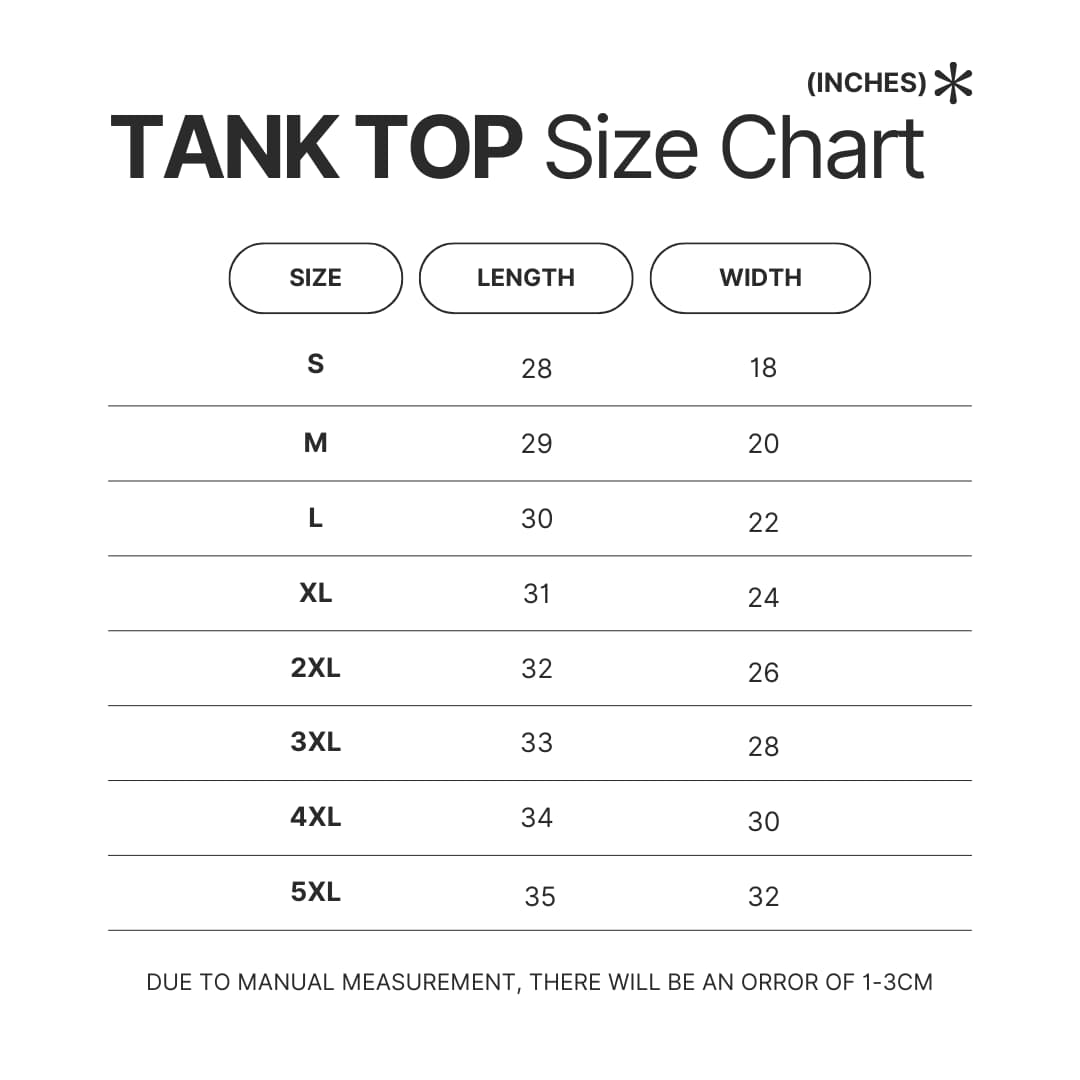 Tank Top Size Chart - Violet Evergarden Shop