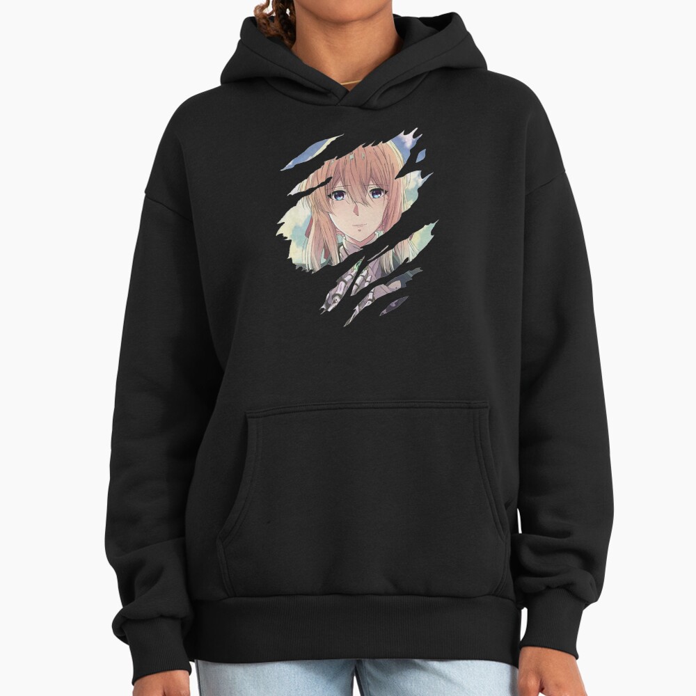 New Collection Violet Evergarden Ripped Graphic Hoodie
