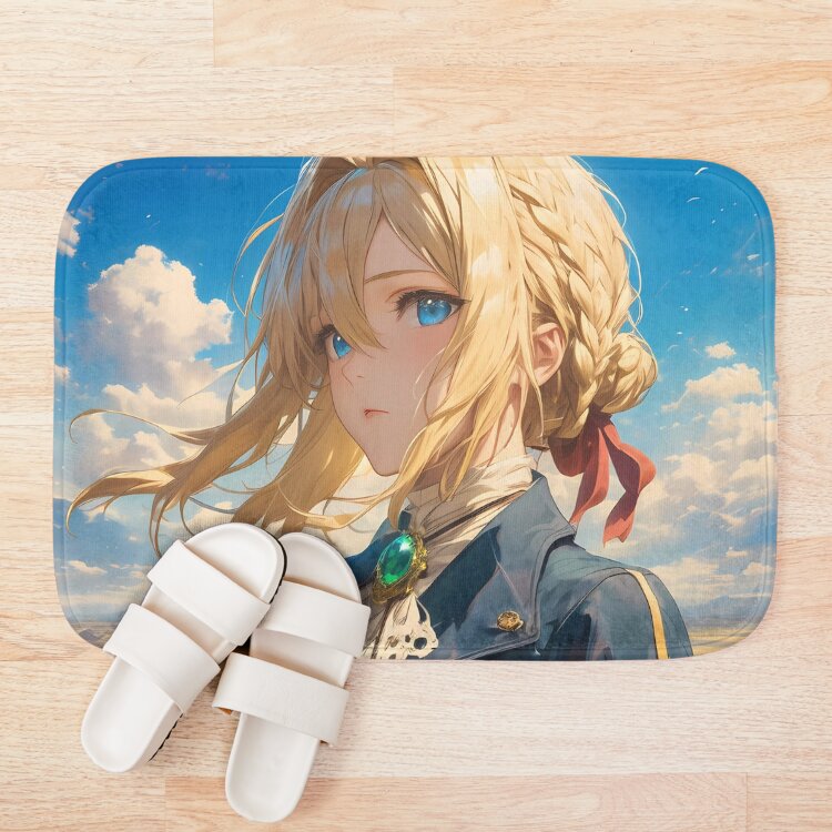 Violet Evergarden Violet Anime Girl Blonde Hair Blue Eyes Field Scenic Portrait Elegant Blue Jacket Bath Mat - Image 3